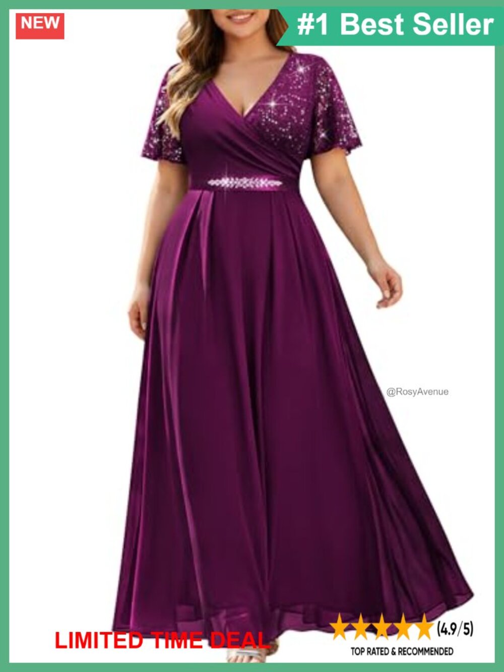 Plus Size Formal Evening Gown A-Line Sequin Lace Chiffon Maxi Dress Wedding